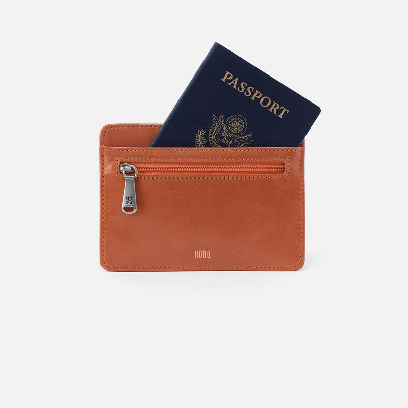 Euro Slide Card Case in Polished Leather - Amber