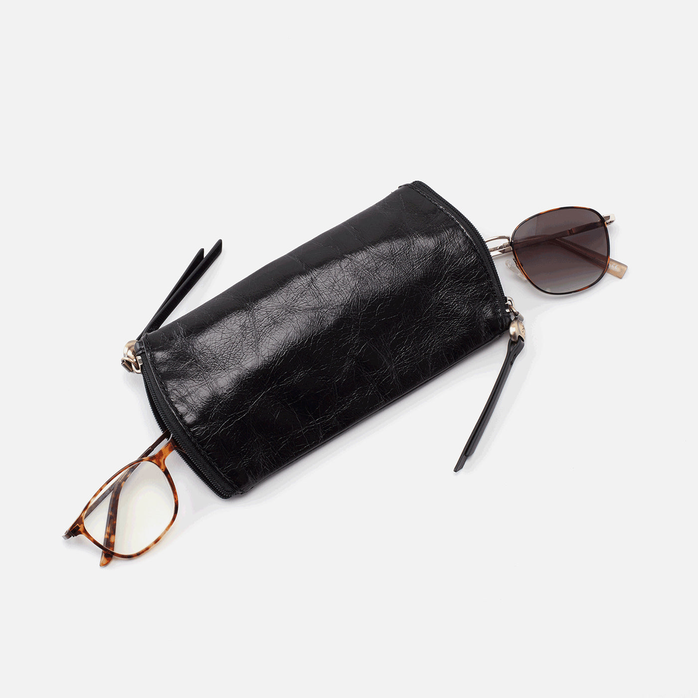 Spark Double Eyeglass Case In Polished Leather