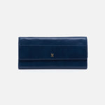 Jill Large Trifold Continental Wallet in Polished Leather - Denim