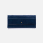 Jill Large Trifold Continental Wallet in Polished Leather - Denim