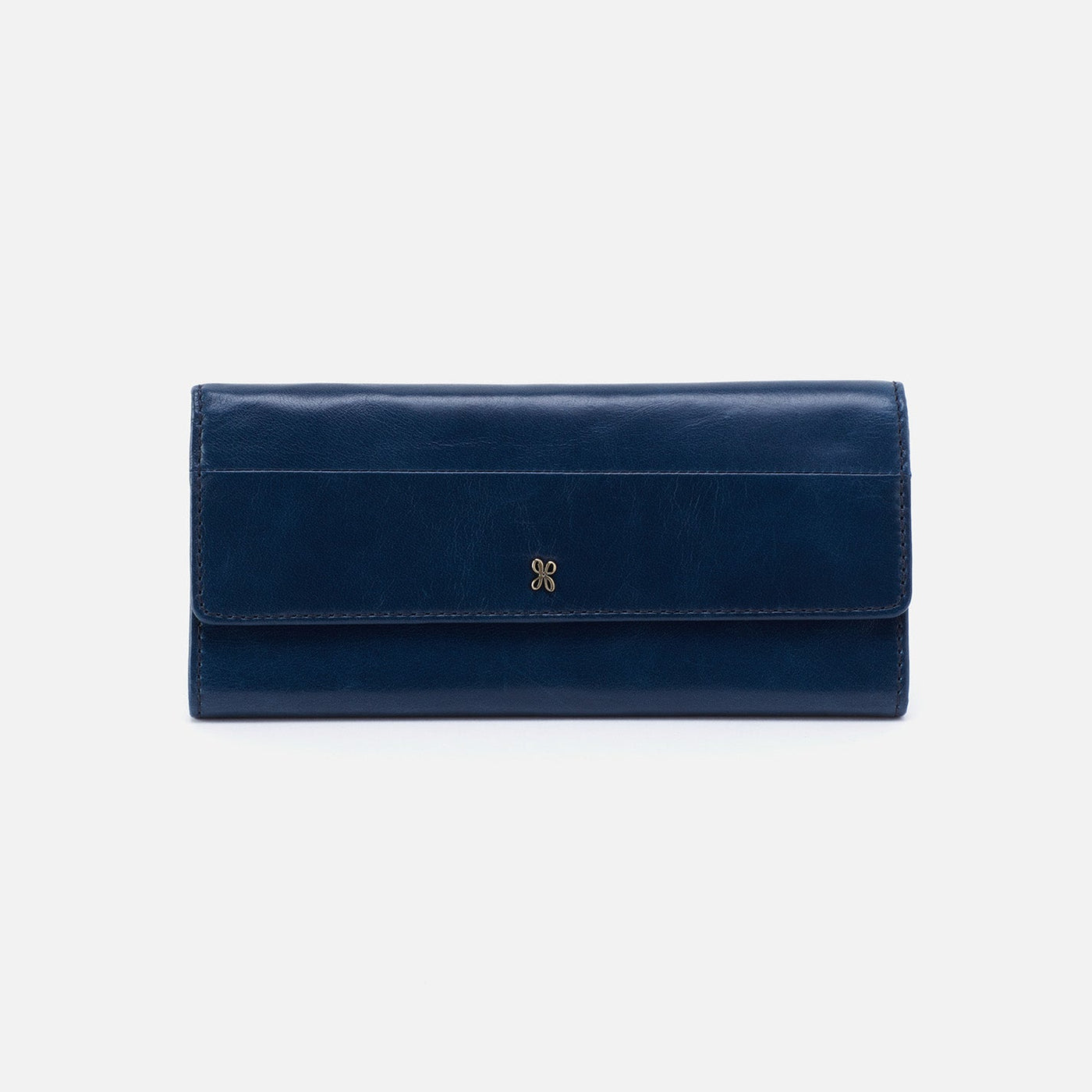 Jill Large Trifold Continental Wallet in Polished Leather - Denim