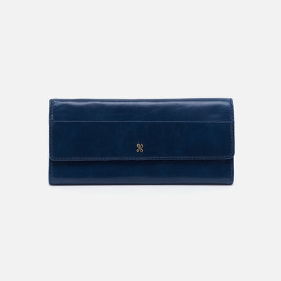 Jill Large Trifold Continental Wallet in Polished Leather - Denim