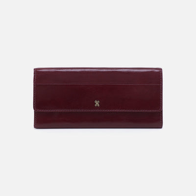 Jill Large Trifold Continental Wallet in Polished Leather - Merlot