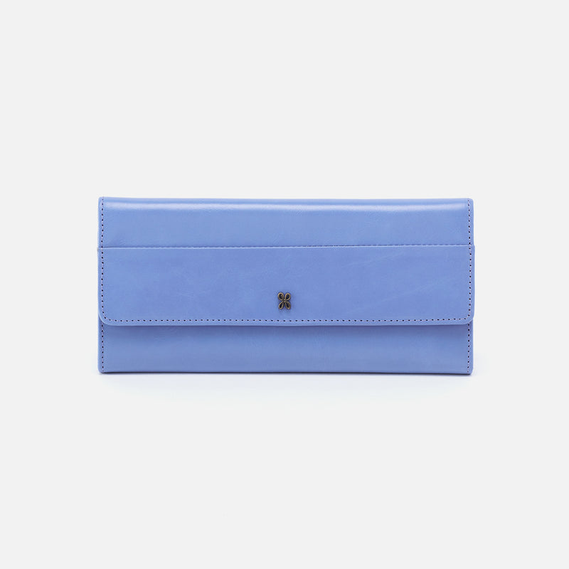 Jill Large Trifold Continental Wallet in Polished Leather - Periwinkle