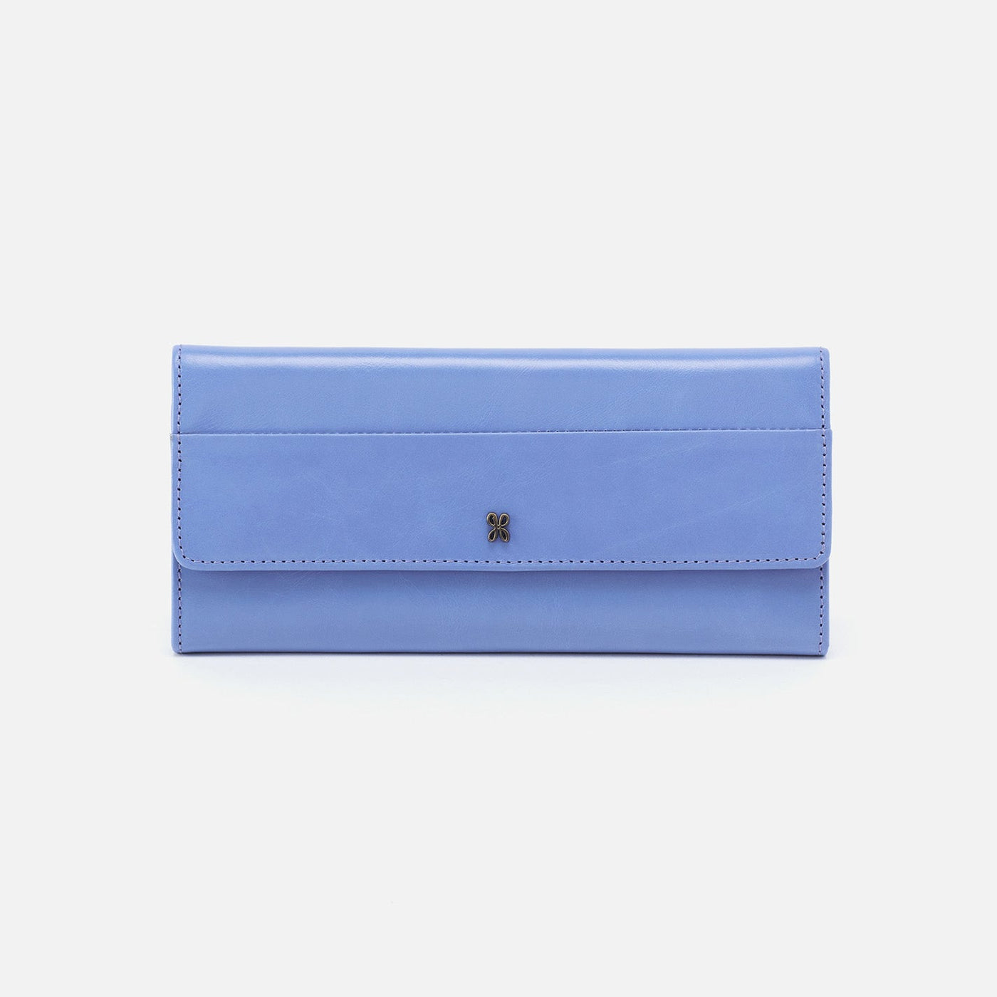 Jill Large Trifold Continental Wallet in Polished Leather - Periwinkle