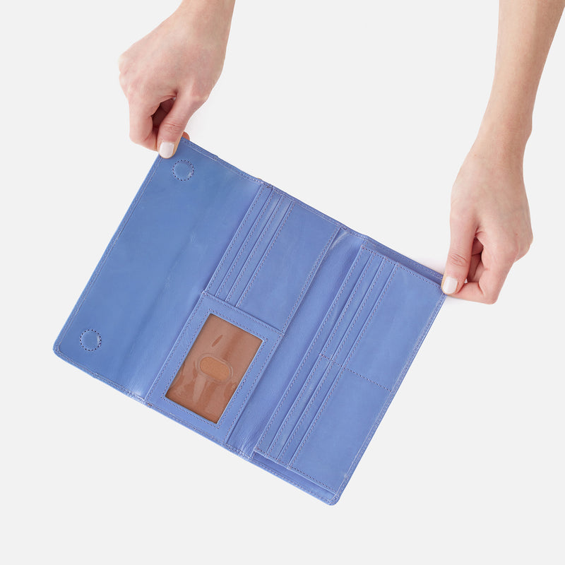 Jill Large Trifold Continental Wallet in Polished Leather - Periwinkle