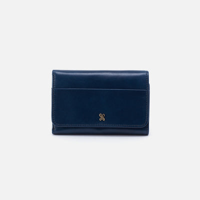 Jill Trifold Wallet in Polished Leather - Denim