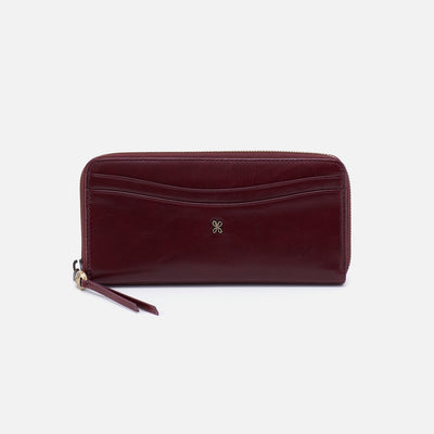 Max Large Zip Around Continental Wallet in Polished Leather - Merlot