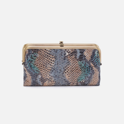 Lauren Clutch-Wallet in Printed Leather - Blue Snake