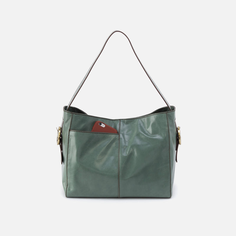 Render Shoulder Bag in Polished Leather - Bottle Green