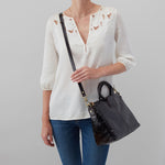 Sheila Medium Satchel in Polished Leather - Black