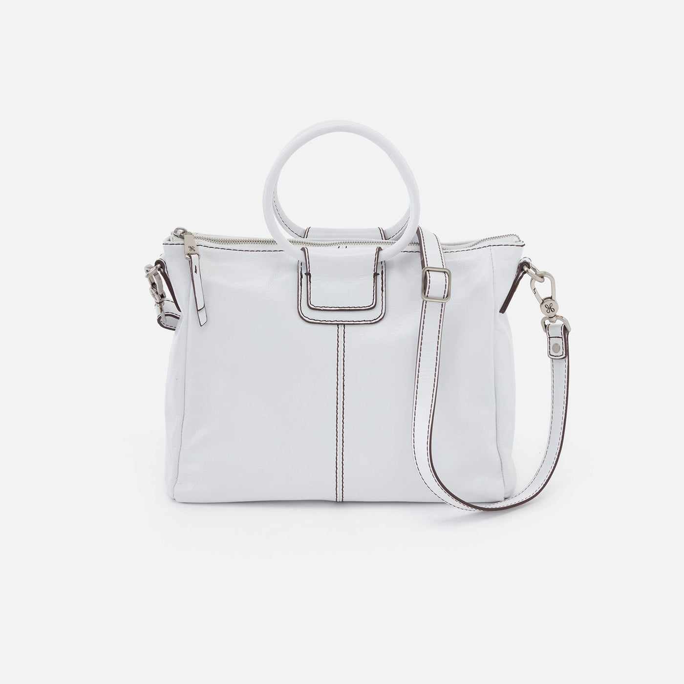 Sheila Medium Satchel in Polished Leather - Optic White