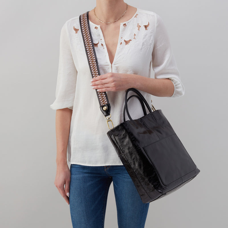 Tripp + Guitar Strap Tote in Polished Leather - Black