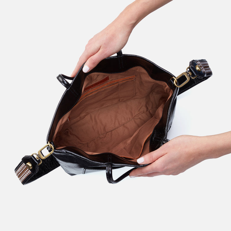 Tripp + Guitar Strap Tote in Polished Leather - Black