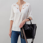 Tripp + Guitar Strap Tote in Polished Leather - Black