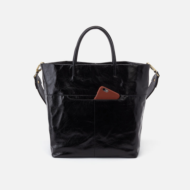 Tripp + Guitar Strap Tote in Polished Leather - Black