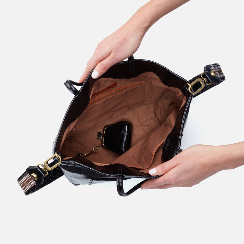 Tripp + Guitar Strap Tote in Polished Leather - Black